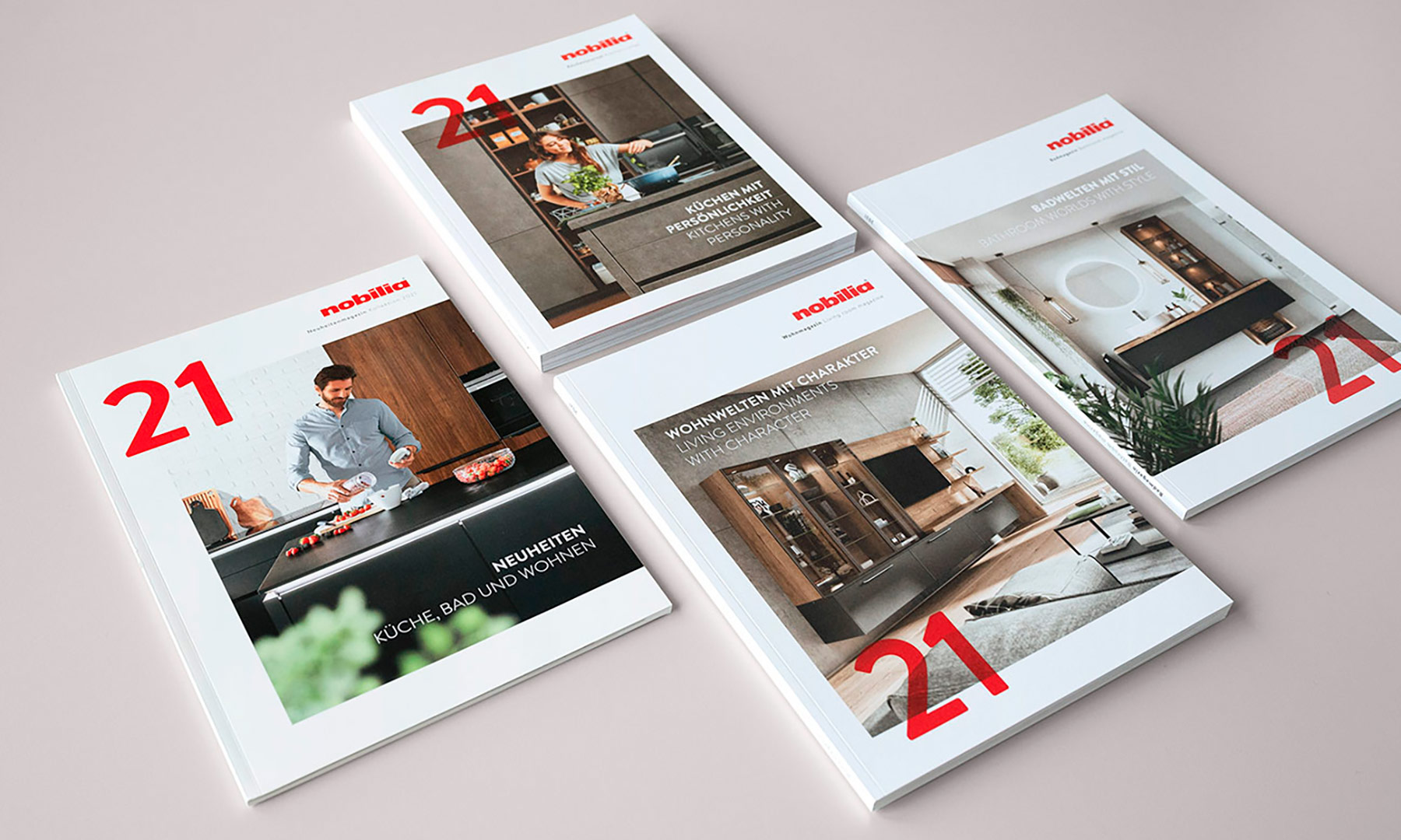 nobilia Übersicht der gedruckten Broschüren, nobilia Küchenjournal, nobilia Wohnmagazin, nobilia Badmagazin und Neuheiten